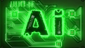 On an electronic circuit board, two microchips resembling the letters AI are present. A digital signal, appearing as neon light, flows between these microchips. Concept of Artificial Intelligence. - Powered by Shutterstock - Get 15% off with code: PIKWIZARD15