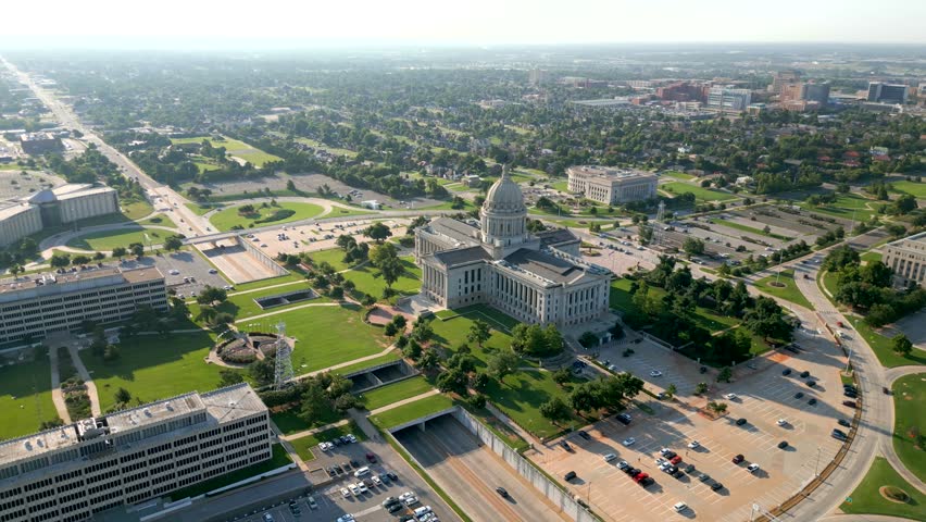 Aerial video Oklahoma State Capitol Building opened in 1917