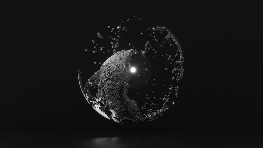 3d render of monochrome black and white abstract art video animation with surreal particles small metallic balls substance deform in sphere shape with glowing core light inside on dark grey background Royalty-Free Stock Footage #1107821479