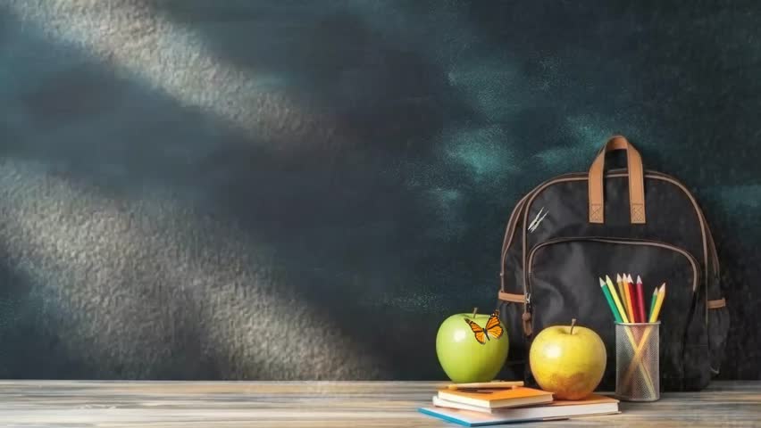back to school classroom with blackboard Concept background with anime or cartoon style. seamless looping time-lapse virtual video animation background. Royalty-Free Stock Footage #1107843569