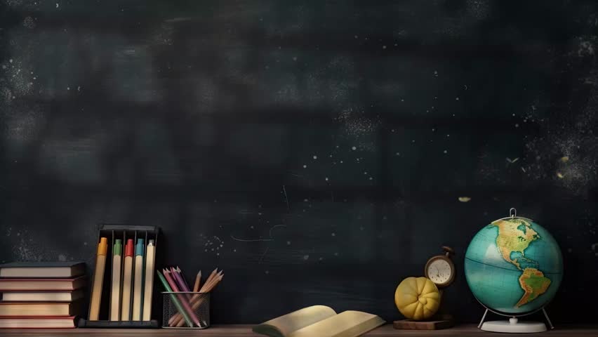 back to school classroom with blackboard Concept background with anime or cartoon style. seamless looping time-lapse virtual video animation background. Royalty-Free Stock Footage #1107843575