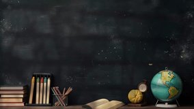 back to school classroom with blackboard Concept background with anime or cartoon style. seamless looping time-lapse virtual video animation background.