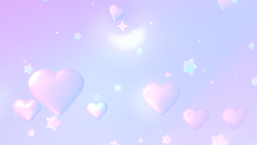 Looped cartoon glossy hearts and stars with glowing bubble lights in the sky animation Royalty-Free Stock Footage #1107845591