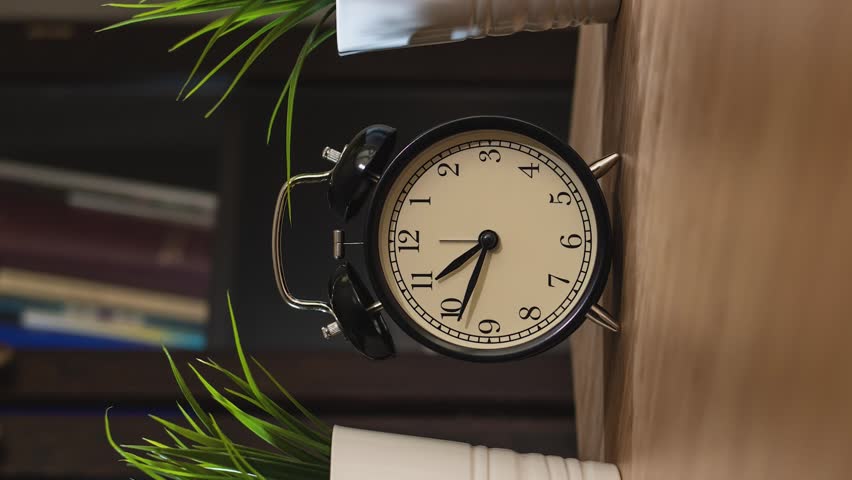 Alarm Clock Time Lapse Moving Hands with dolly motion. Time lapse of the hands of a retro alarm clock moving forward. Video with Vertical Screen Orientation 9:16 Royalty-Free Stock Footage #1107846773