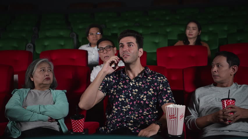 Movie etiquette, Do not talk on the phone while in the cinema, Group recreation and entertainment concept.