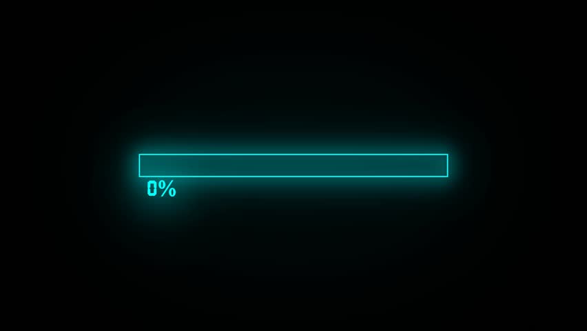 Cyan color loading bar animation . Processing 0 to 100 present.