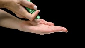 Facial foam dispenser in female hands,hair mousse, face cleanser, beauty cosmetic for skin care on black background - Powered by Shutterstock - Get 15% off with code: PIKWIZARD15