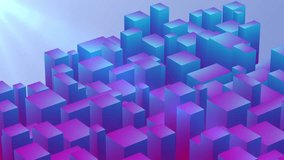 Abstract geometric shiny surface square gradient blue purple block. Minimal square grid pattern animation in Dark blue and purple with sunshine. 4K 60fps video