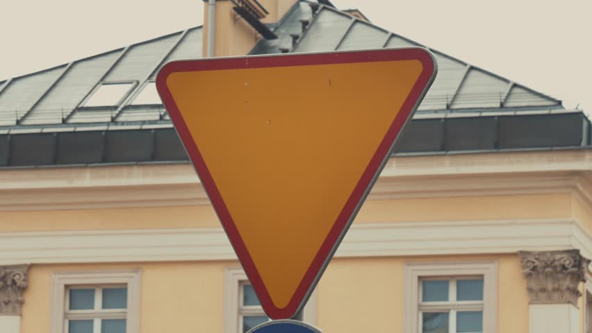  Road sign Yield or give-way in Wroclaw, Poland