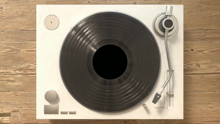 Black vinyl Retro record on DJ turntable. Black vinyl background with yellow screen in center. Rotating plate close up. Party. Loop. 4k video animation Royalty-Free Stock Footage #1107864801