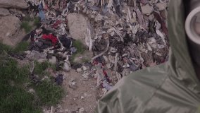 A girl in a gas mask stands on a trash can with a poster Save the planet - Powered by Shutterstock - Get 15% off with code: PIKWIZARD15