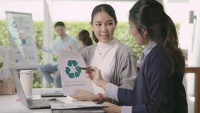 Save the planet earth Future growth Net zero waste ESG office global protect CO2 credit emission social issues project. Asia people woman teamwork talking teaching advice Eco friendly SDGs job report. - Powered by Shutterstock - Get 15% off with code: PIKWIZARD15