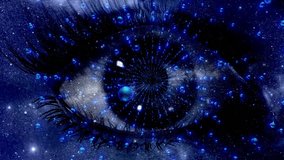 Eye made of stars and the Universe with spheres flying like in a tunnel - 3D illustration - Powered by Shutterstock - Get 15% off with code: PIKWIZARD15