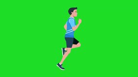 male athlete running cartoon animation clip art green screen background loop