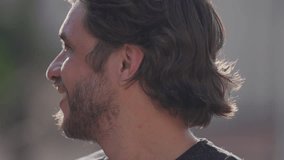 One hopeful young man gazing at sky with FAITH. A male millennial person in 30s looking up with HOPE and Gratitude feeling happy - Powered by Shutterstock - Get 15% off with code: PIKWIZARD15