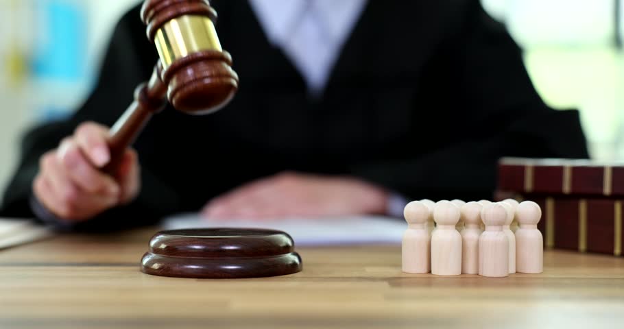 Court and civil law and crowd of people and judge gavel