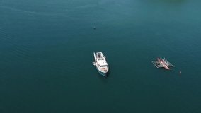 earial drone shot of a boat