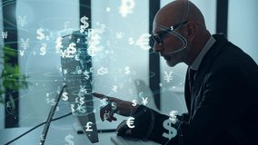 Middle aged businessperson working in office and global currency concept. Foreign exchange. Financial technology. Fintech. - Powered by Shutterstock - Get 15% off with code: PIKWIZARD15