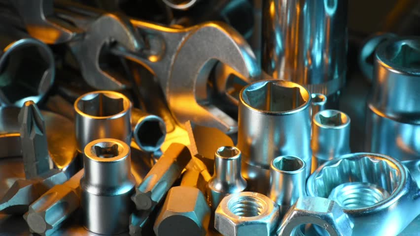 Workshop tools, car repair wrenches, metal hand tools,  technology background. Royalty-Free Stock Footage #1107898887