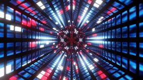 Blue with Red and White Sci-Fi Neon Glow Hexagonal Tunnel in 4K