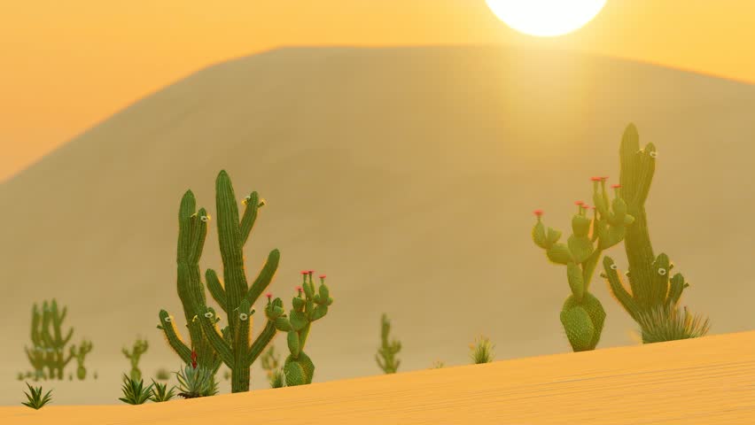 
Plants and cactus growing in the desert
