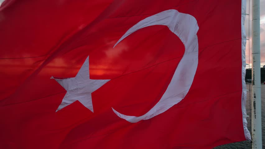 Turkish Flag Drone Video, Beylerbeyi Beach Uskudar, Istanbul Turkey (Turkiye) Royalty-Free Stock Footage #1107910675
