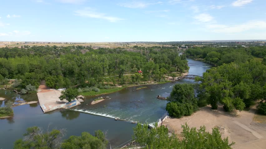 Aerial video Arkansas River Pueblo Colorado City Park