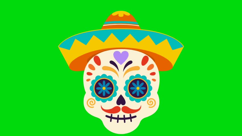 Day of the dead green screen, 3d rendering chroma key 4k video animation  Royalty-Free Stock Footage #1107913375