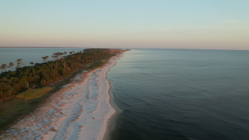 Aerial View Over Deer Island Off the Gulf Coast of Mississippi at Sunset
