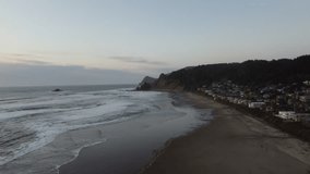 Aerial drone video of Road's End Beach near Lincoln City on the Oregon Coast.
