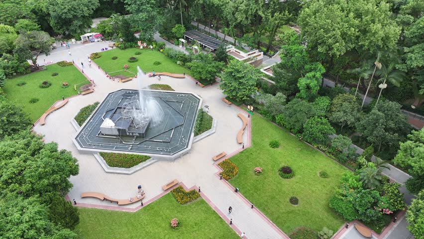 Drone Aerial Skyview of Hong Kong Park and Hong Kong Zoological and Botanical Gardens near Admiralty Central,  urban oasis in the bustling HK Island premium commercial and residential concrete