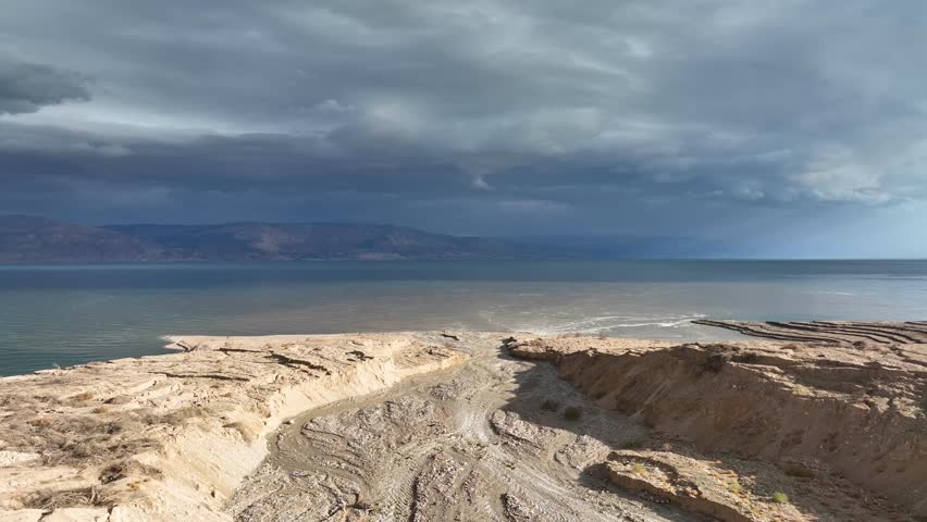 muddy river flows into the sea,
desert flash flood , Dead Sea , Israel . Royalty-Free Stock Footage #1107932815