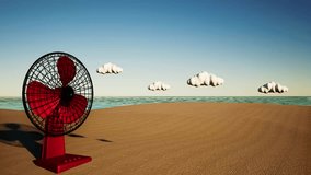 Fan on the ocean beach with clouds. Ocean view. Looped video. 4k.3D visualization. abstract seamless loop background. Event, concert, title, festival, music videos, art, show, party, award, fashion.  