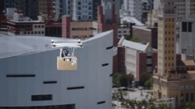 Flying On A Sky Delivery Drone With Holding A Cardboard Parcel In The City
 - Powered by Shutterstock - Get 15% off with code: PIKWIZARD15