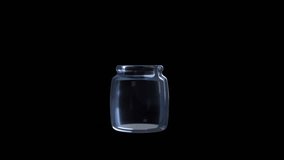 Animation of Dollar Coins In A Glass Jar. High-res UHD 4K quality in MOV format, complete with ProRes 4444 codec for alpha channel support. Ideal for VFX, compositing and  keying projects