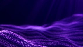 Abstract purple digital waves on dark blue background with soft  purple light rays. Digital sea particle waves background. Violet waves seamlessly flowing surrounded by light beams. 4k 60 fps video  - Powered by Shutterstock - Get 15% off with code: PIKWIZARD15