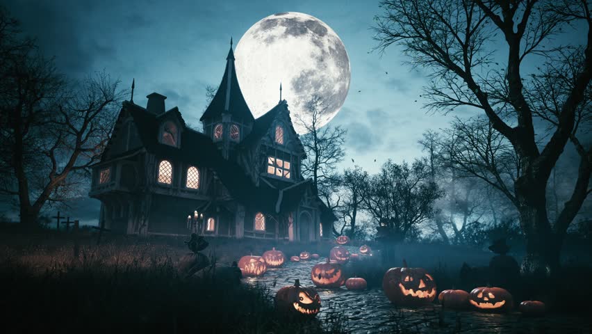 Old ghost house in a dark forest on a moonlit night. Horror house at the moon light | Shutterstock HD Video #1107955691