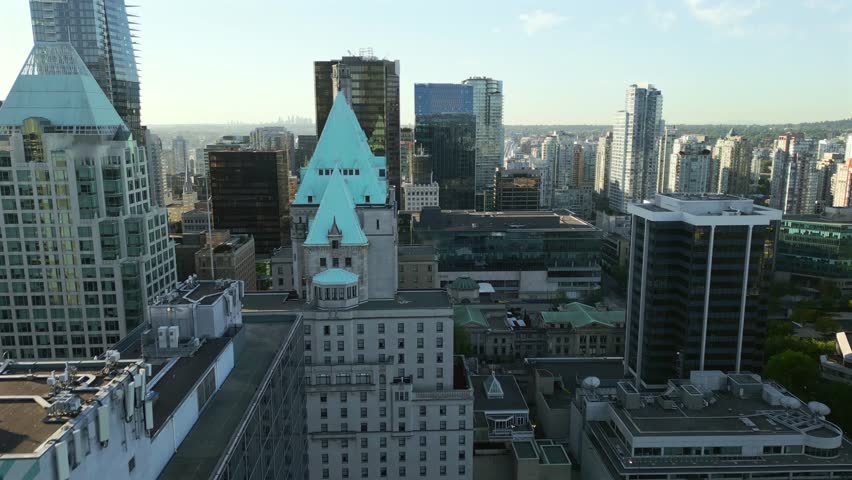 Aerial view of the skyscrapers in Downtown of Vancouver, Canada