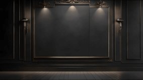 Black background to present products in loop, modern black wall, elegant style, gold finishes, increase and decrease of lights from a window, wooden floor, 4k video - Powered by Shutterstock - Get 15% off with code: PIKWIZARD15
