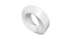 Mobius strip ring sacred geometry. Spatial figure with upturned surfaces. Optical illusion with dual circular contour 3d render. Animation video available in 4k FullHD and HD render. 3D Illustration