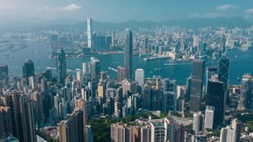 Aerial hyperlapse, dronelapse video of Hong Kong city in daytime