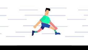 Seamless animation of a running man. Dynamic move of an athlete in a flat style. Funny character on moving background. Motion graphic design. Looped 2d animation.