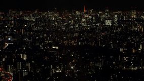 TOKYO, JAPAN : Aerial high angle sunrise view of CITYSCAPE of TOKYO. Office buildings around Shinjuku and Minato ward. Long time lapse shot, night to morning. Japanese urban metropolis concept video.