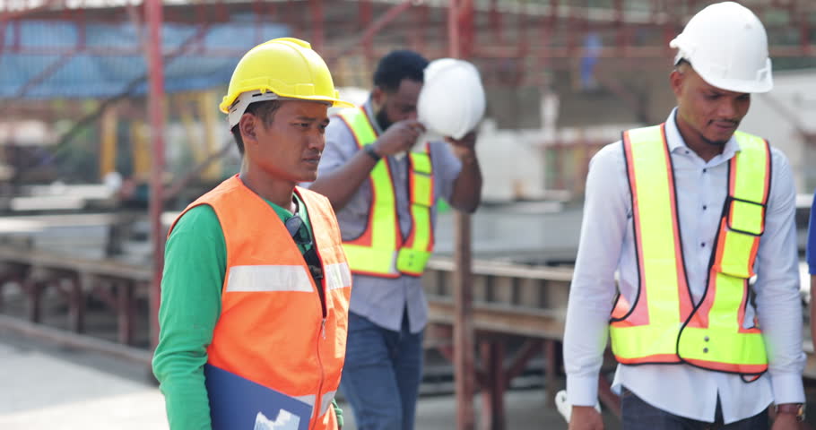 Slow motion Professional Mechanical Engineer team and construction worker working at Prefabricated concrete factory Heavy industrial. Product quality Inspection. Unity and teamwork concept Royalty-Free Stock Footage #1107983093