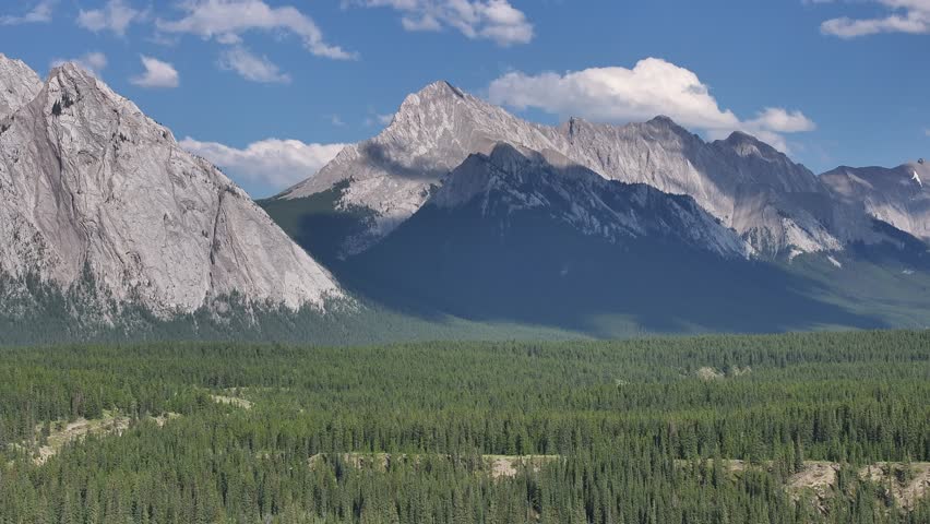 Aerial view of unnamed mountains of the Alberta, Canada Rocky Mountains