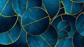 Dark blue and golden circles abstract grunge geometric background. Seamless looping motion design. Video animation Ultra HD 4K 3840x2160