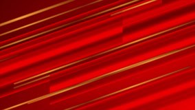 Bright red smooth stripes and golden lines abstract background. Seamless looping motion design. Video animation Ultra HD 4K 3840x2160