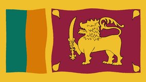 Stylized Waving Flag of Sri Lanka, 4K Cartoon Animated Background, Sri Lankan Flag Motion Graphics Seamless Loop, Hand Drawn Style. Horizontal Video for Backgrounds, Streaming and Channels.