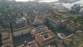 Experience the enchantment of Catania city unfolding from the drone's perspective. This captivating aerial video reveals the panoramic view of the city's unique architecture