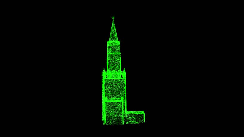 3D Kremlin Tower rotates on black background. Architectural concept. Tourism and Attractions. Business advertising backdrop. For title, text, presentation. 3d animation 60 FPS